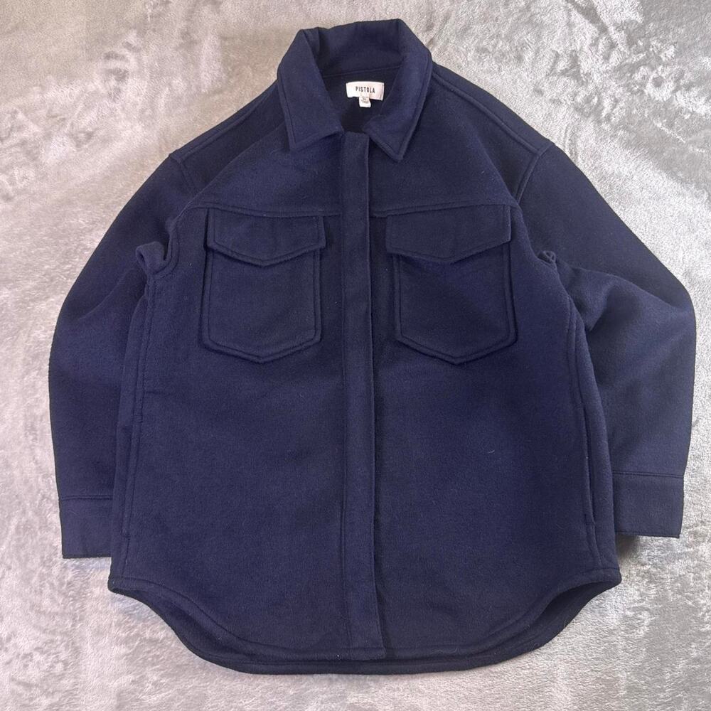 Pistola Navy Wool Shacket Jacket Button Up Overshirt XS Minimalist